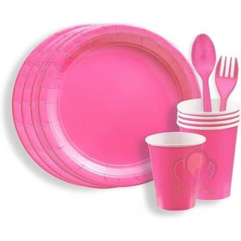 24-Pieces Plain Pink Tableware Party Set
