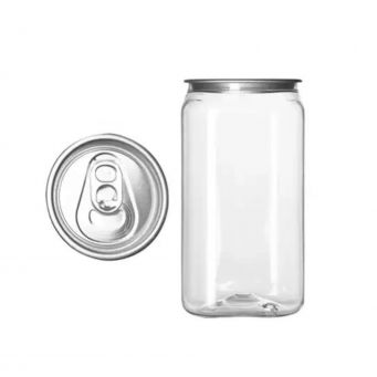 Disposable clear plastic beverage cans with easy opening lid for juices, soft drinks, and takeaway packaging