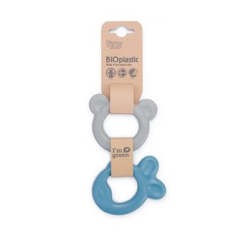 Bioplastic Tiny Teether Ring - Blue & Grey