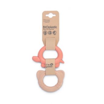 Bioplastic Tiny Teether Ring - Coral & Beige