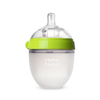 Comotomo Natural Feel Baby Bottle Single Pack - Green & White