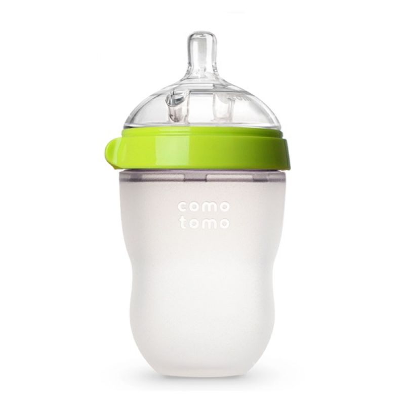 Comotomo Natural Feel Baby Bottle Single Pack - Green & White