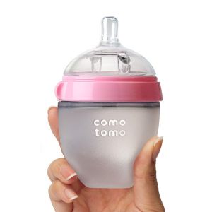 Comotomo Natural Feel Baby Bottle Single Pack - Pink & White
