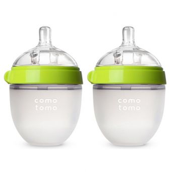 Comotomo Natural Feel Baby Bottle Double Pack - Green & White