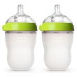 Comotomo Natural Feel Baby Bottle Double Pack - Green & White