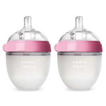 Comotomo Natural Feel Baby Bottle Double Pack - Pink & White