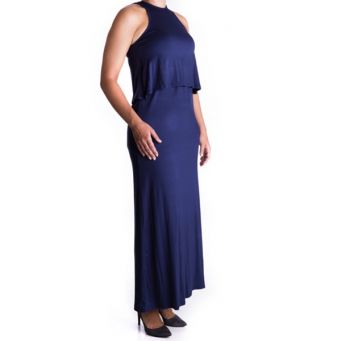 Mama Basic - Double Layer Long Maternity & Nursing Dress - Navy