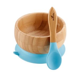 Avanchy Baby Bamboo Stay Put Suction BOWL + Spoon BL
