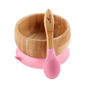 Avanchy Baby Bamboo Stay Put Suction BOWL + Spoon PK