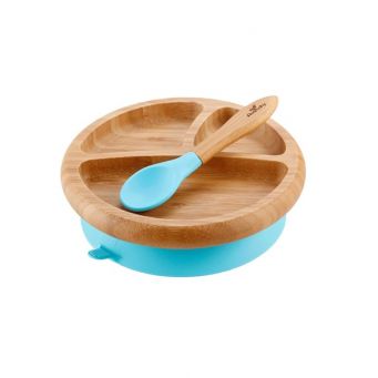 Avanchy Bamboo Suction Classic Plate + Spoon BL