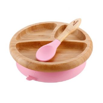 Avanchy Bamboo Suction Classic Plate + Spoon PK