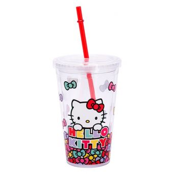Hello Kitty Leak Proof Straw Cup, Clear, Logo Printed, 450ml