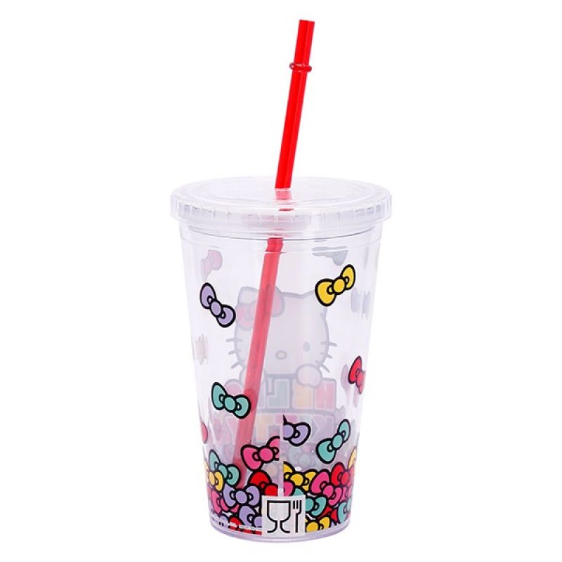Hello Kitty Leak Proof Straw Cup, Clear, Logo Printed, 450ml