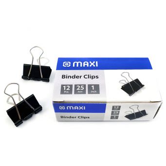 Image of MAXI 19mm Binder Clip Box of 12pc Black