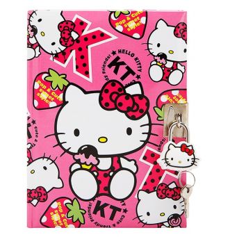 Hello Kitty Strawberry Printed Locking Diary, 120 Sheets, Pink