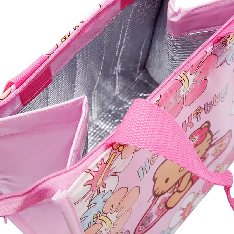 Hello Kitty Insulted Zip Closure Lunch Bag, Floral, Pink