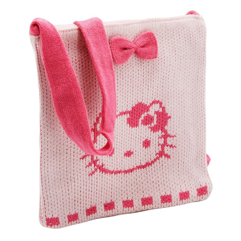 Hello Kitty Ribbon Zip Closure Shoulder Bag, Soft Woven, Pink