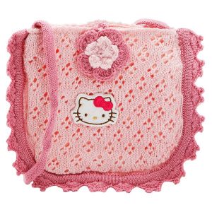 Hello Kitty Flower Details Shoulder Pouch, Soft Woven, Pink