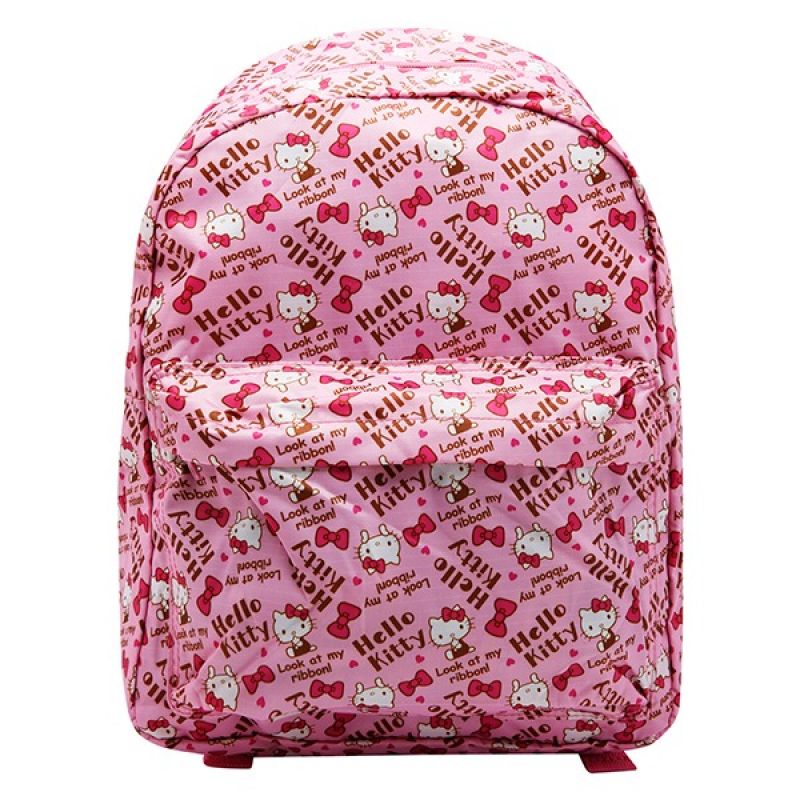 Hello Kitty Texture Zip Closure Backpack, School Bag, Pink