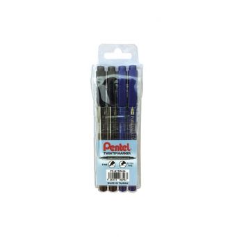 Pentel Twin Tip Marker Wallet =4pcs 2BE + 2BK