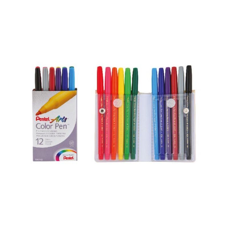 Pentel Color Pens Fibre Tip Set=12Col