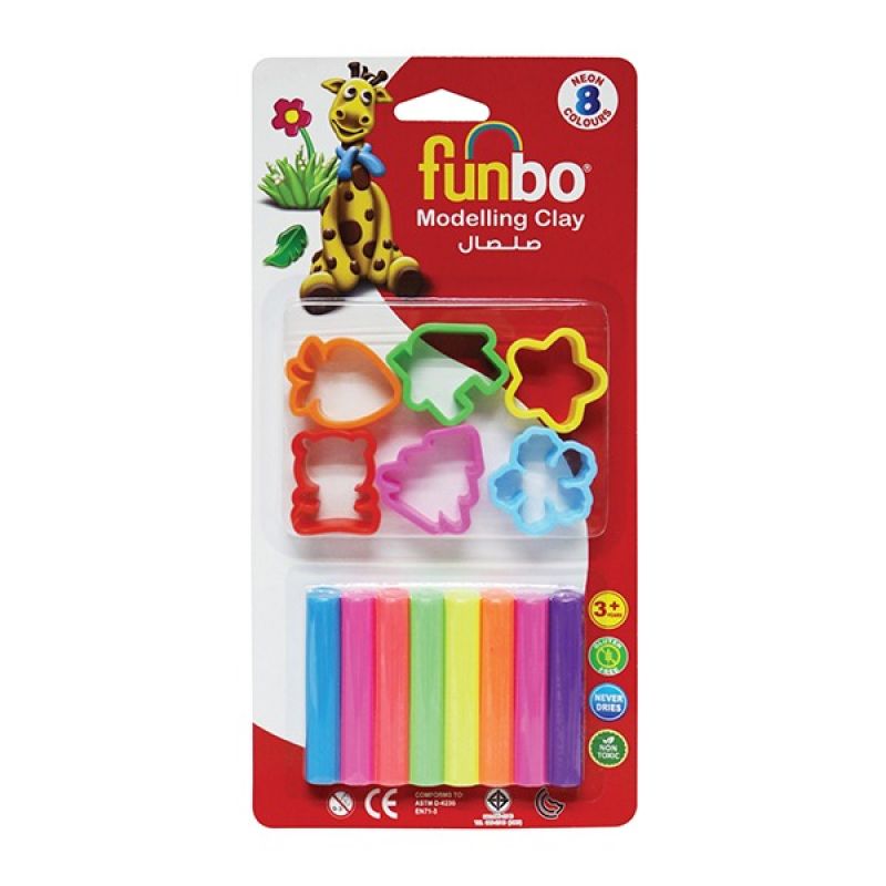 Funbo Modelling Clay 100g 8 Neon Colors + 6 Moulds