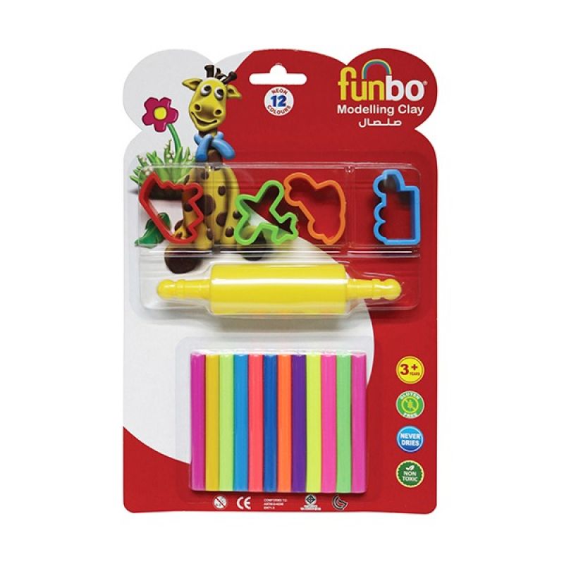 Funbo Modelling Clay 100g 12 Neon Colors+4 Moulds+1Roller
