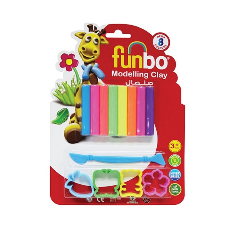 Funbo Modelling Clay 100g 8 Neon Colors + 2 Moulds +1Tool