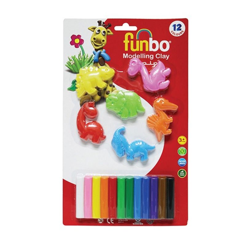 Funbo Modelling Clay 150g 12 Colors + 6 Dino 3D Moulds