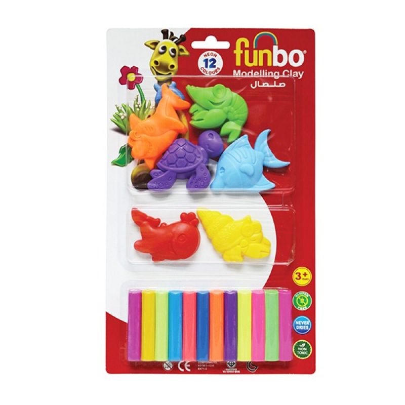 Funbo Modelling Clay 150g 12 Neon Colors+6 Ocean 3D Moulds