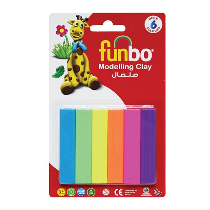 Funbo Modelling Clay 50g 6 Neon Colors In Blister Card