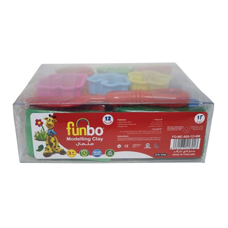 Funbo Modelling Clay 600g 12 Colors+6 Moulds+1Tool In PVC Box