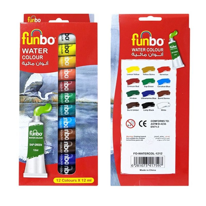 Funbo Water Color Paint Set 12 Color X 12ml Tubes