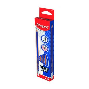 Maped Black Peps Navy 12x HB Pencil +Eraser Box