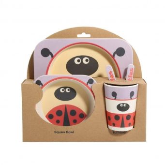 Bamboo dinner set ladybug
