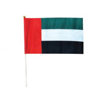 UAE National Hand Flag A4 Set of 12 - wood (Gold Top)