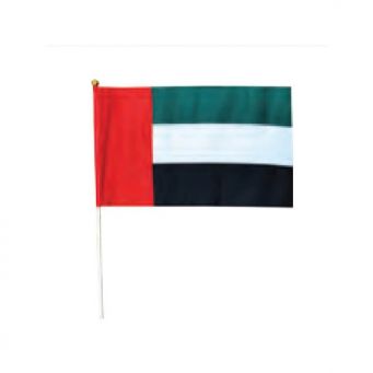 UAE National Hand Flag A5 Set of 12 - wood (Gold Top)
