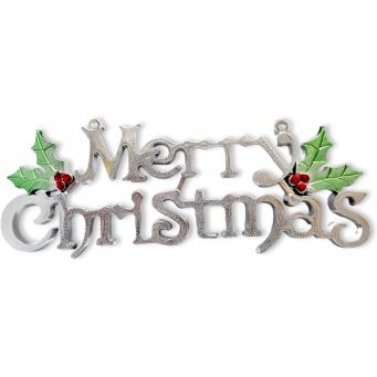 Silver Merry Christmas Signs, Decorative Hanging Signs