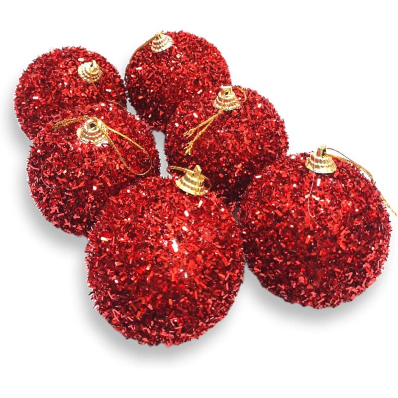 6 Pieces Red Flaky Foil Tinsel Design, Christmas Ball Pendant