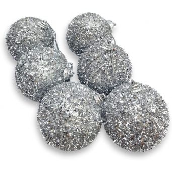 6 Pieces Silver Flaky Foil Tinsel Design, Christmas Ball Pendant