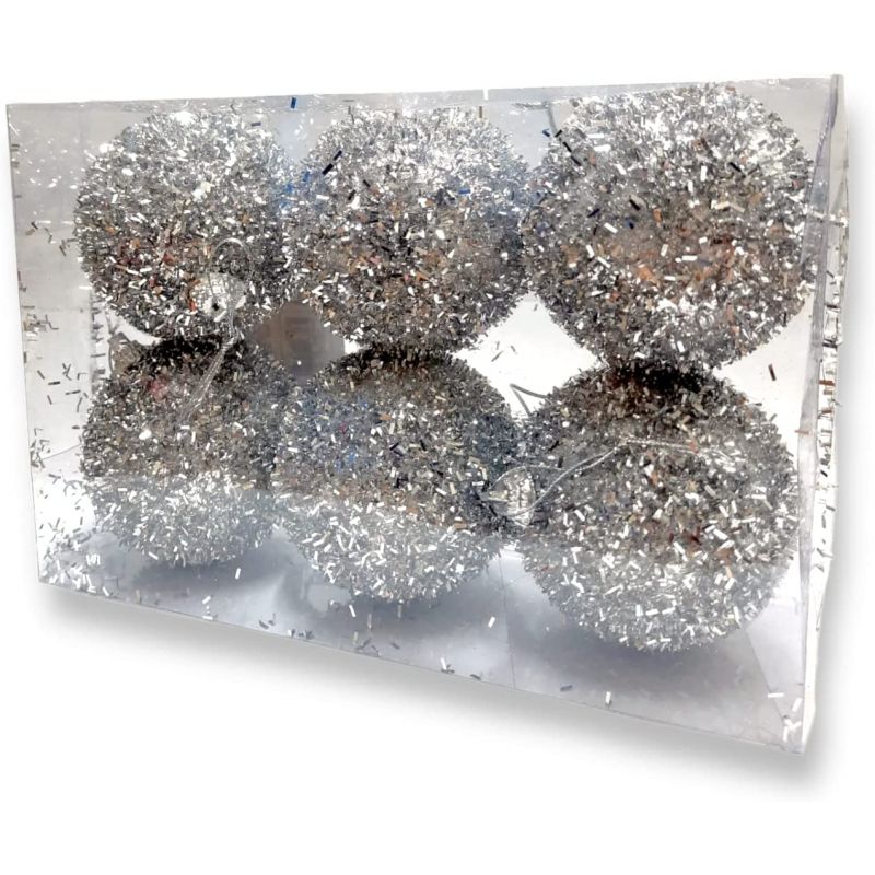 6 Pieces Silver Flaky Foil Tinsel Design, Christmas Ball Pendant