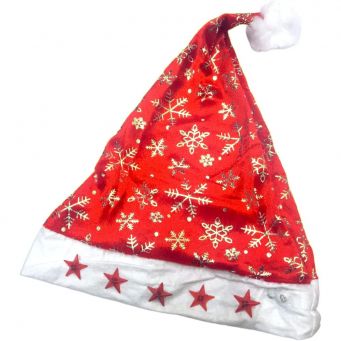 LED Santa Hat Christmas Soft Cap Festival Decoration with Gold Design (40 cm.)