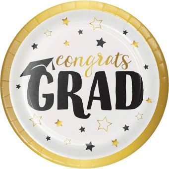 6 Pieces Congrats Grad Paper Plates Graduation Tableware Party Supplies