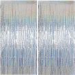2-Pcs Silver Foil Metallic Tinsel Curtain Silver 3.28feet