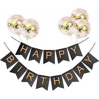 5-Piece Confetti Balloon Happy Birthday Wall Banner Black