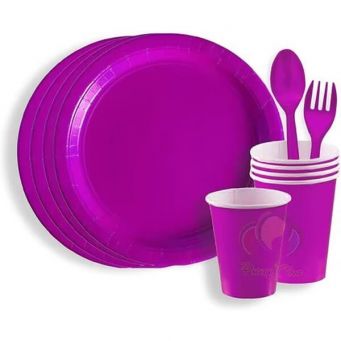 Pieces Violet Plain Tableware Party Set