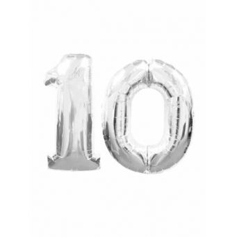 Number 10 Silver Helium Party Balloon 
