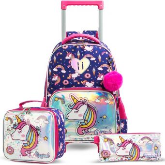 Set of 3 Trolley School Bag Lunch Bag & Pencil Case 