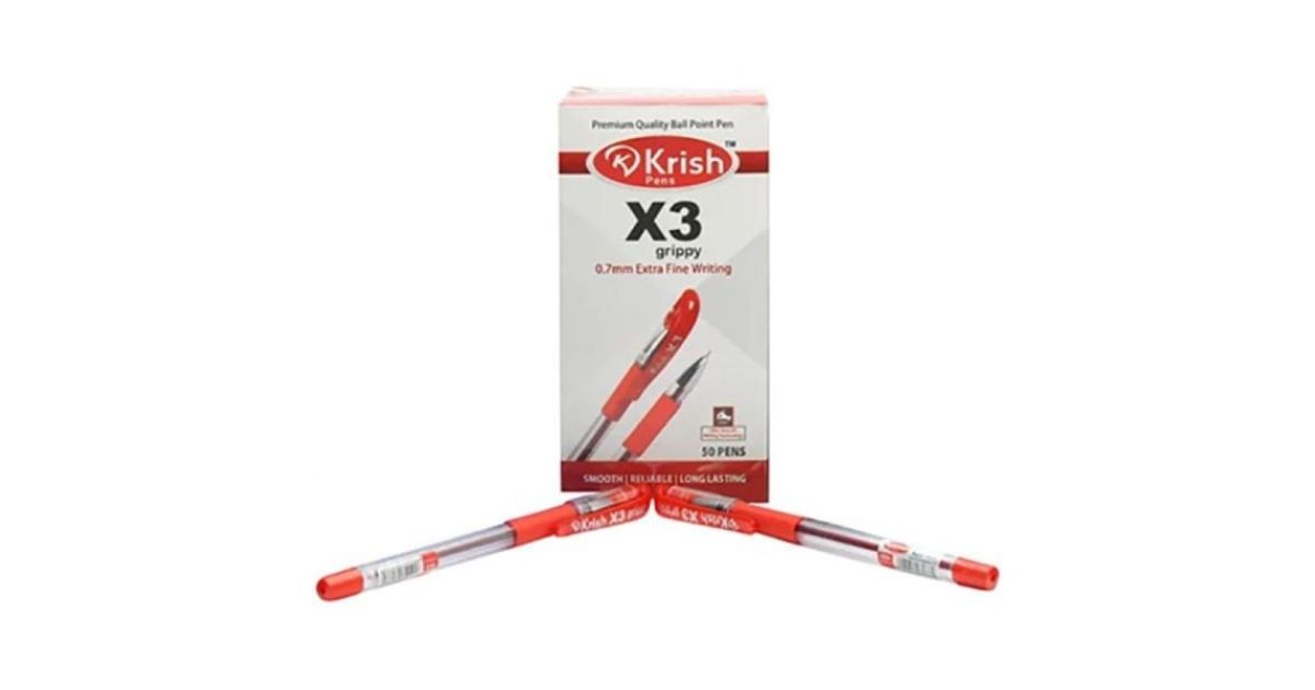 Krish Pens X3 0.7mm Extra Fine Writing Ball Pen Red 50 pcs | sandhai.ae