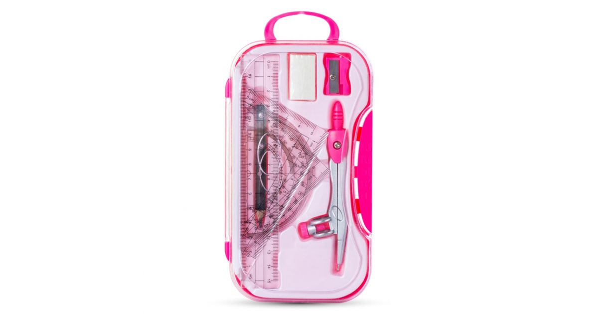 Eazy Kids 8-Piece Geometry Box Set – Compass, Ruler, Protractor- Pink ...